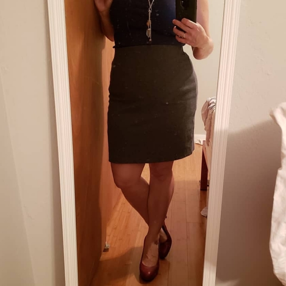 Dusty Blue Pointe Knit Petite Large Pencil Skirt